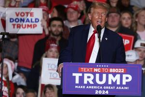 Republican presidential candidate and former U.S. President Donald Trump speaks during a campaign event at Greensboro Coliseum on March 2, 2024 in Greensboro, North Carolina. 