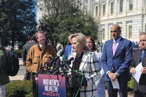Sen. Cindy Hyde-Smith, R-Miss., urges the Supreme Court to restore abortion-pill restrictions at a Capitol Hill press conference hosted by Reps. Chris Smith, R-N.J., and August Pfluger, R-Texas, March 21.