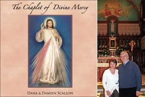 Dana and Damien Scallon (r) with the CD cover of their Chaplet of Divine Mercy recording