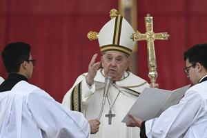 Pope Francis presides over Easter Sunday Mass in St. Peter's Square on March 31, 2024.