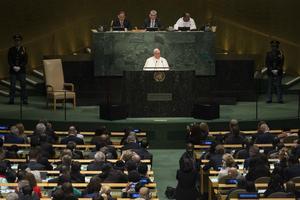 Pope Francis speaks to the United Nations General Assembly in New York City, Sept. 25, 2015.