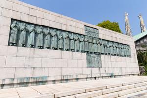 26 Martyrs Museum in Nagasaki, Japan. The towers represent the communication between God and people. The left one symbolizes the prayer of men, the one on the right, the falling grace from heaven, with the red color symbolizing the Holy Spirit. The museum was built 1962 to commemorate the 26 Christians who got executed for preaching Christianity on the Nishizaka hill in 1597.