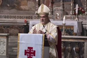 Cardinal Pierbattista Pizzaballa gives the homily at a Mass in which he took possession of his titular church, St. Onuphrius, in Rome on May 1, 2024.
