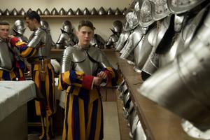 Swiss Guard cadets prepare their armor in the guards' barracks at the Vatican on April 30, 2024.