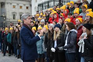 Rep. Jeff Fortenberry addresses young pilgrims to the March for Life from his Nebraska district outside the U.S. Capitol in January 2019.