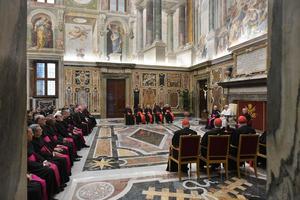 Pope Francis meets with members of the Vatican’s Dicastery for the Doctrine of the Faith (DDF) on Friday, Jan. 26, 2024.