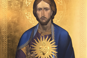 Detail of ‘The Sacred Heart,’ by Matthew Conner, winner of first place. The Sacred Heart is shown as a sculpted relief with a gilded background. 