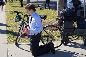 A pro-life man kneels to pray the Rosary near the Supreme Court in Washington, D.C. 