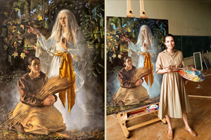 A copy of this new painting of Our Lady appearing to Adele Brise in 1859 will be on display in Indianapolis. 
