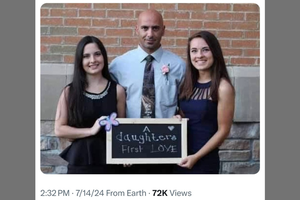 50-year-old former firefighter Corey Comperatore stands with with his two daughters in a picture. He lost his life July 13, 2024 during the assassination attempt on former President Donald Trump during a campaign rally.