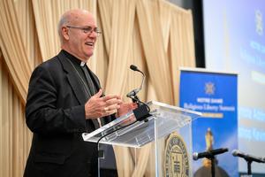 Bishop Kevin Rhoades gives the July 11 keynote address at the Notre Dame Law School’s Religious Liberty Summit. 