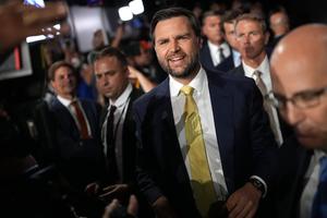 Above, Republican vice-presidential candidate, U.S. Sen. J.D. Vance, R-Ohio, arrives on July 16, the second day of the Republican National Convention at the Fiserv Forum on in Milwaukee. He will address the convention on  July 17.
