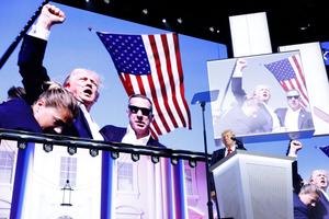 Republican presidential nominee, former U.S. President Donald Trump speaks after officially accepting the Republican presidential nomination on stage on the fourth day of the Republican National Convention at the Fiserv Forum on July 18 in Milwaukee.