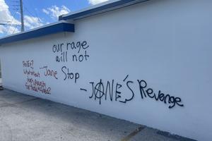 Vandalism at a Heartbeat of Miami pregnancy center in Hialeah, Florida, July 3, 2022.