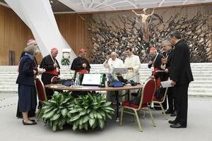 Pope Francis offers a prayer at the conclusion of the 2023 Synod on Synodality.