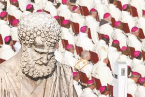 Churchmen pray during the opening Mass of the Synod on Synodality on Oct. 4, 2023, in St. Peter’s Square. The final session is this October. 