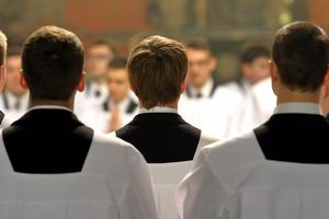 The young clerics of the seminary during Mass