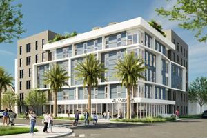 An artist's rendering of the affordable apartment complex soon to be built by Our Lady Queen of Angels Housing alliance in Los Angeles.