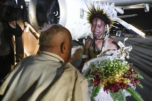 Pope Francis is welcomed in Papua New Guinea on Sept. 6, 2024.