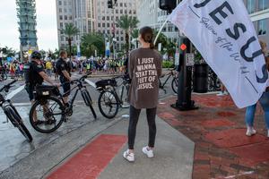 A pro-life advocate stands on the streets of Orlanda, Fla.