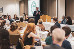 Tom Carroll, president of the Catholic Talent Project, speaks with teaching fellows, who prioritize Catholic identity along with academics in the classroom. 