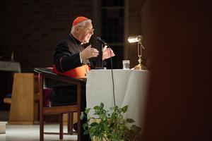 Cardinal Gerhard Müller speaks on ‘The Mission of Theology Today’ Sept. 23 in the chapel at Holy Cross College in South Bend, Indiana.