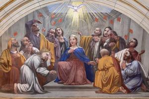 Fresco of Pentecost in Church of Notre Dame de Lellis in Annecy, France by J. Srellio (1948).