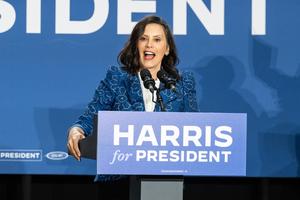 Gretchen Whitmer, governor of Michigan speaks during rally in support of Kamala Harris for president at Wissahickon High School in Ambler, Pa., on Jul 29, 2024.