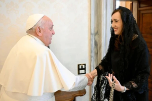 Pope Francis receives the vice president of Argentina, Victoria Villarruel, on Oct. 14, 2024, in a meeting in the Apostolic Palace at the Vatican. The two discussed the situation in the country and exchanged gifts in an atmosphere of “great affection,” according to an official statement.