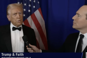 Former U.S. President Donald Trump is interviewed by EWTN’s Raymond Arroyo just prior to attending the annual Al Smith dinner in support of the charitable work of the Archdiocese of New York on Oct. 17, 2024.