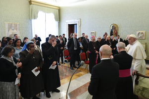 Pope Francis joines the Pontifical Commission for the Protection of Minors in prayer at the Vatican on March 7, 2024.