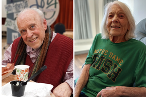 L to R: Voters Carl Bergquist, 87, and Jean Armstrong, 96