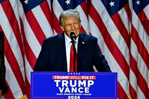 President-elect Donald Trump speaks during an election-night event at the West Palm Beach Convention Center in West Palm Beach, Florida, on Nov. 6, 2024.  