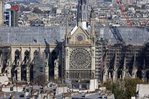 The rose window of Notre-Dame de Paris Cathedral is seen a few weeks before its reopening to the public scheduled for Dec. 7, 2024, on Oct. 25, 2024, in Paris. 