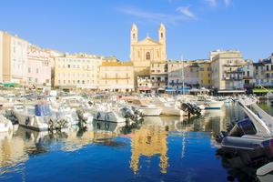 Scene of the old port in Bastia, Corsica, France.