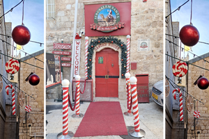 Santa's House, a local attraction in the Christian Quarter of Jerusalem's Old City,  is decked out for pilgrims, but there are very few, due to the war.