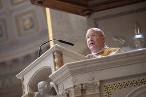 Father Roger Landry delivers the homily June 2 during Mass at the Cathedral-Basilca of Sts. Peter and Paul in Philadelphia during the St. Elizabeth Ann Seton Eucharistic Pilgrimage.