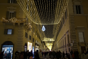 Christmas lights line a street in Rome, Italy, Dec. 17, 2024.