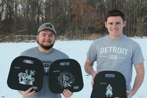 Daniel Turek, left, and Noah Mullins are two Detroit-area students studying at Grand Valley State University who design and sell Kingdom Kneelers, foam kneeling pads for prayer. Mullins came up with the idea for Kingdom Kneelers after attending the 2024 SEEK Conference in St. Louis.