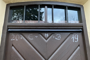 A chalk home blessing from the feast of the Epiphany 2019. The same formula is used, but with 2025.