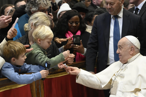 Pope Francis greets pilgrims gathered for Mass on the solemnity of the Epiphany on Jan. 6, 2025, in St. Peter’s Basilica at the Vatican.
