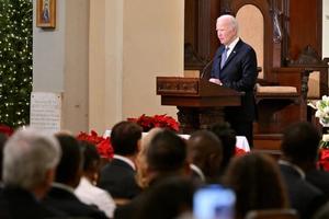 President Joe Biden speaks during an interfaith prayer service at the Cathedral-Basilica of St. Louis, King of France, in New Orleans on Jan. 6, 2025, with the families and community members impacted by the New Year’s Day truck attack in New Orleans. | Credit: ROBERTO SCHMIDT/AFP via Getty Images