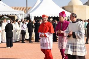 Cardinal Secretary of State Pietro Parolin arrives prior to a Mass for the consecration of the church at the site of Jesus’ baptism on Jan. 10, 2025, in Al-Maghtas, Jordan. Pope Francis appointed Parolin as papal legate to consecrate the Church of the Baptism of Jesus at Al-Maghtas, also known as “Bethany Beyond the Jordan.” Parolin met with 14 Middle East pontifical representatives in Jordan on Jan. 13, 2025, to discuss challenges in the region including ongoing hostilities there.
