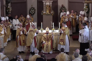 The newly ordained Bishop Frederik Hansen is presented to the congregation at St. Olav's Cathedral in Oslo, Norway, on Saturday, Jan. 18, 2025.
