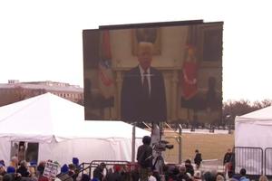President Donald Trump addresses the March for Life crowd by video on Jan. 24, 2025.