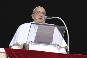 Pope Francis delivers his Angelus address from the window of the Apostolic Palace overlooking St. Peter’s Square, Jan. 26, 2025.