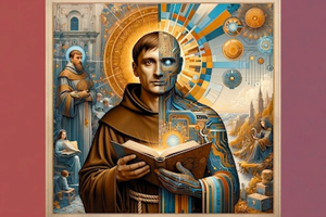 An illustration of the topic of Thomas Aquinas and AI created by DALL-E, a text-to-image model native to ChatGPT.