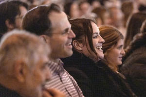Attendees listen to a panel discussion at the New York Encounter in 2024.