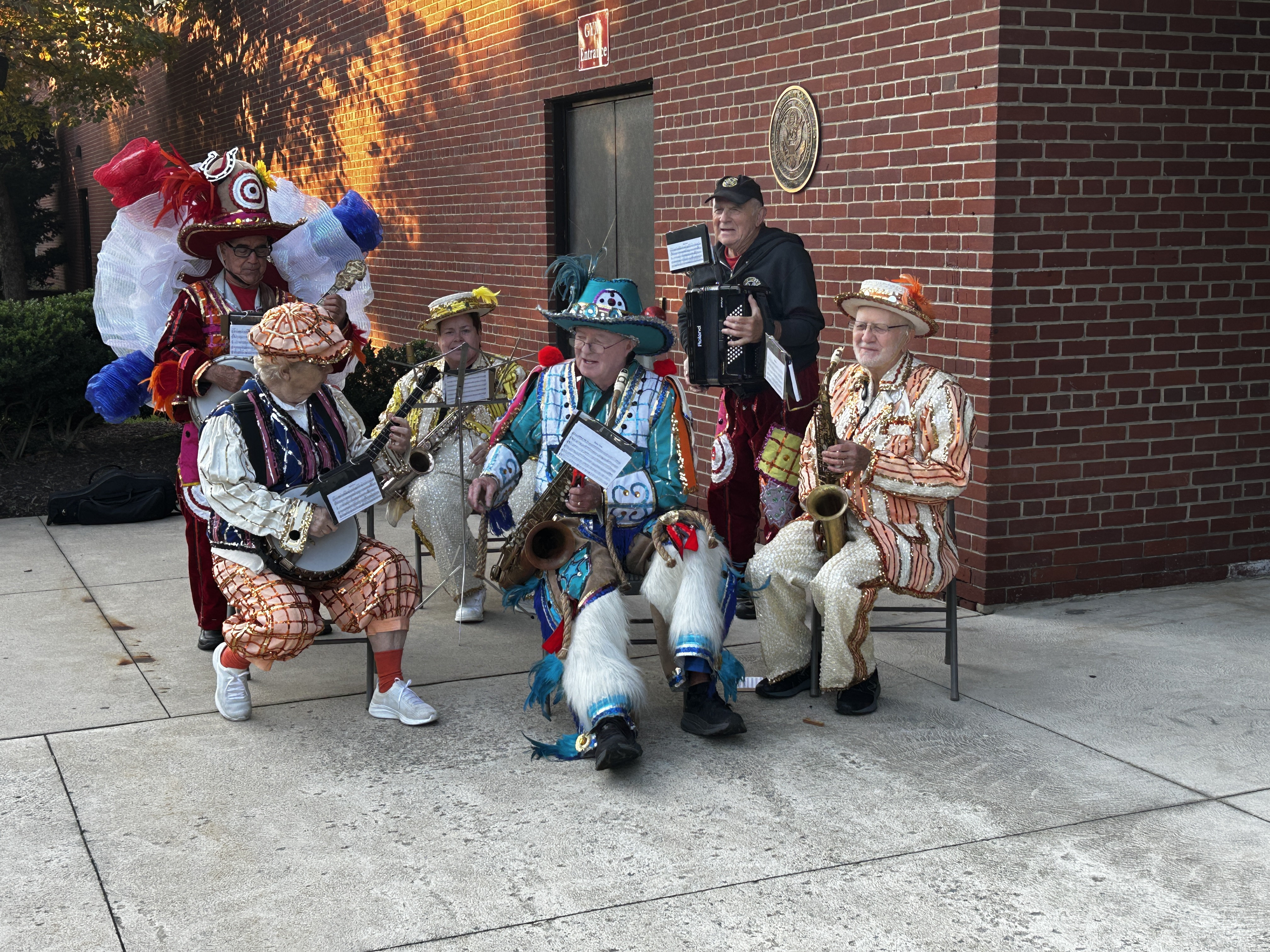 The band plays as students arrive on the first day of school.