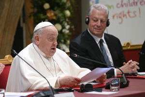 Pope Francis speaks at the Children’s Rights Summit on Feb. 3, 2025, at the Vatican.